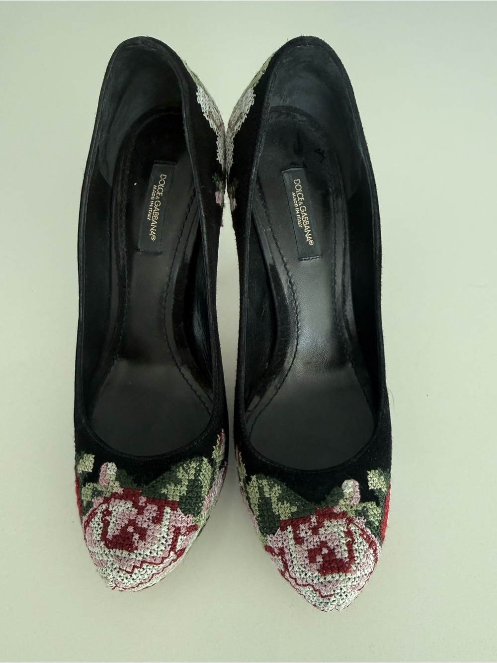 Dolce & Gabbana Floral Embroidered Tapestry Platform Pumps Heels 37 Italy”